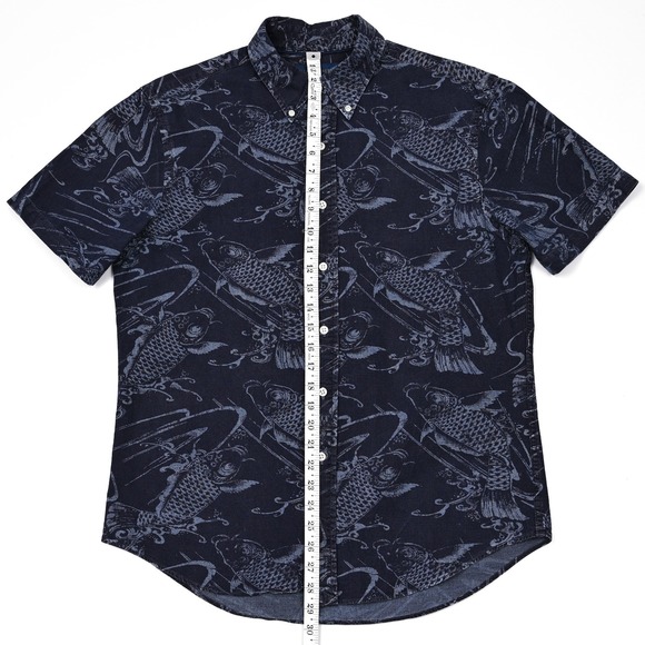 Polo Ralph Lauren Slim Fit Button Up Shirt Men's L Blue Koi Fish All Over Print - Picture 2 of 8